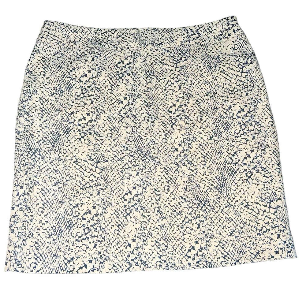 Carole Little Skirt 12 Blue Ivory Snake Skin Print‎ Coastal Grandmother Office